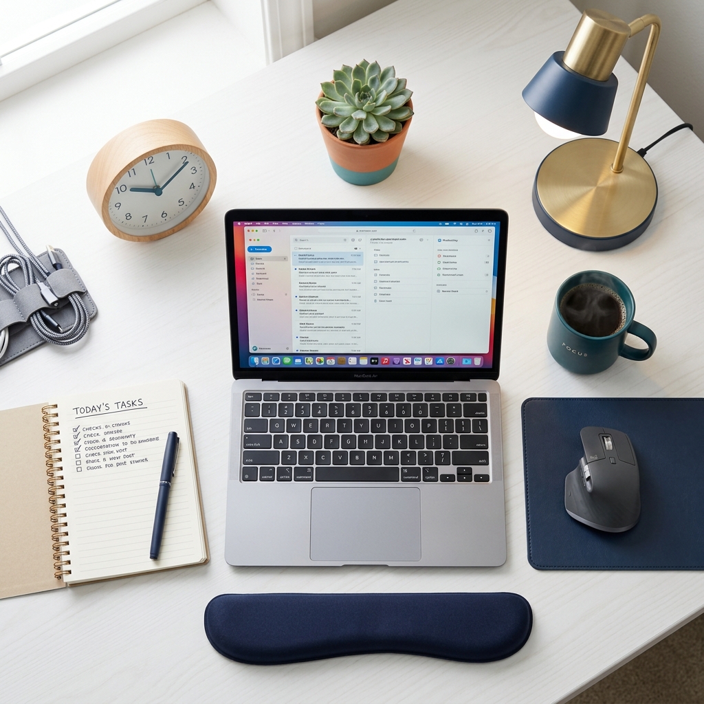 Featured image for article: The Complete WFH Home Office Setup Checklist for 2025 (35 Must-Haves)